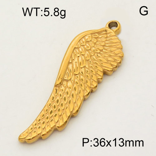 304 Stainless Steel Pendant & Charms,Feather wings,Polished,Vacuum plating gold,13x36mm,about 5.2g/pc,5 pcs/package,PP4000048avja-900