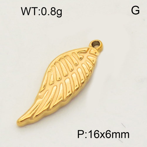 304 Stainless Steel Pendant & Charms,Feather wings,Polished,Vacuum plating gold,6x16mm,about 1.7g/pc,5 pcs/package,PP4000050aahl-900