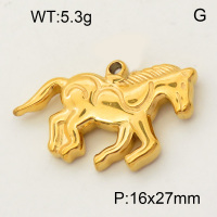 304 Stainless Steel Pendant & Charms,Horse,Polished,Vacuum plating gold,16x27mm,about 1.8g/pc,5 pcs/package,PP4000052aaio-900
