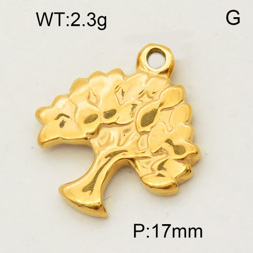 304 Stainless Steel Pendant & Charms,Tree,Polished,Vacuum plating gold,17mm,about 1.6g/pc,5 pcs/package,PP4000058vaia-900