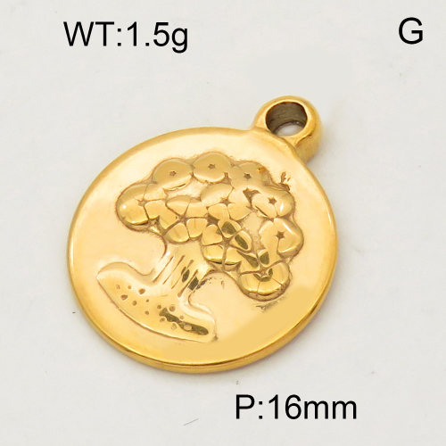 304 Stainless Steel Pendant & Charms,Tree,Polished,Vacuum plating gold,16mm,about 1.4g/pc,5 pcs/package,PP4000060vaia-900