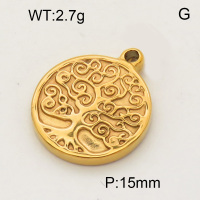 304 Stainless Steel Pendant & Charms,Tree,Polished,Vacuum plating gold,15mm,about 2.2g/pc,5 pcs/package,PP4000062vaia-900
