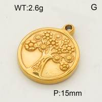 304 Stainless Steel Pendant & Charms,Tree,Polished,Vacuum plating gold,15mm,about 1.7g/pc,5 pcs/package,PP4000064vaii-900