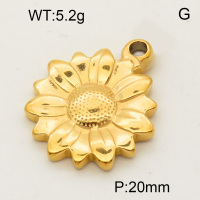 304 Stainless Steel Pendant & Charms,Sunflower,Polished,Vacuum plating gold,20mm,about 1.5g/pc,5 pcs/package,PP4000066vail-900