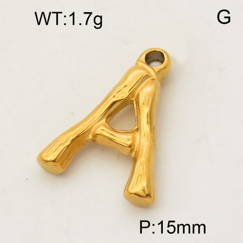 304 Stainless Steel Pendant & Charms,The letter A,Polished,Vacuum plating gold,15mm,about 1.3g/pc,5 pcs/package,PP4000072aaho-900