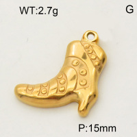 304 Stainless Steel Pendant & Charms,Boots,Polished,Vacuum plating gold,15mm,about 1.7g/pc,5 pcs/package,PP4000128vaii-900