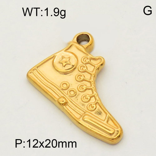 304 Stainless Steel Pendant & Charms,Sneakers,Polished,Vacuum plating gold,12x20mm,about 2.2g/pc,5 pcs/package,PP4000130vaii-900
