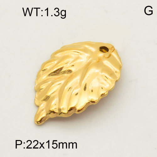 304 Stainless Steel Pendant & Charms,Leaves,Polished,Vacuum plating gold,15x22mm,about 1.0g/pc,5 pcs/package,PP4000134vaia-900