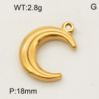 304 Stainless Steel Pendant & Charms,Moon,Hand polished,Vacuum plating gold,18mm,about 3.0g/pc,5 pcs/package,PP4000140aaio-900