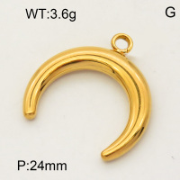 304 Stainless Steel Pendant & Charms,Horn,Hand polished,Vacuum plating gold,24mm,about 2.0g/pc,5 pcs/package,PP4000142avja-900