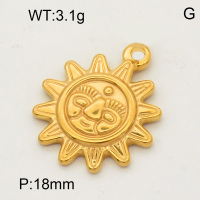 304 Stainless Steel Pendant & Charms,Sun,Polished,Vacuum plating gold,18mm,about 2.1g/pc,5 pcs/package,PP4000144aaij-900