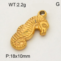 304 Stainless Steel Pendant & Charms,Hippocampus,Polished,Vacuum plating gold,10x18mm,about 2.5g/pc,5 pcs/package,PP4000148vaii-900