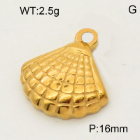 304 Stainless Steel Pendant & Charms,Shell,Polished,Vacuum plating gold,16mm,about 6.2g/pc,5 pcs/package,PP4000158aaho-900