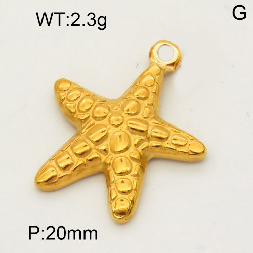 304 Stainless Steel Pendant & Charms,Starfish,Polished,Vacuum plating gold,20mm,about 8.1g/pc,5 pcs/package,PP4000172aaij-900