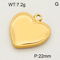 304 Stainless Steel Pendant & Charms,Heart,Hand polished,Vacuum plating gold,22mm,about 1.2g/pc,5 pcs/package,PP4000176avja-900
