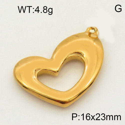 304 Stainless Steel Pendant & Charms,Heart,Polished,Vacuum plating gold,16x23mm,about 3.0g/pc,5 pcs/package,PP4000180vail-900