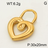 304 Stainless Steel Pendant & Charms,Heart Padlock,Hand polished,Vacuum plating gold,20x30mm,about 3.2g/pc,5 pcs/package,PP4000182avja-900
