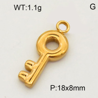 304 Stainless Steel Pendant & Charms,Key,Polished,Vacuum plating gold,8x18mm,about 3.5g/pc,5 pcs/package,PP4000195aaho-900