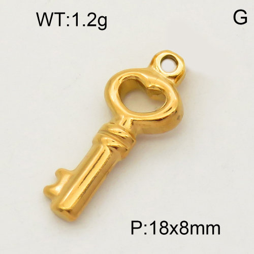 304 Stainless Steel Pendant & Charms,Heart key,Polished,Vacuum plating gold,8x18mm,about 3.5g/pc,5 pcs/package,PP4000196aaho-900