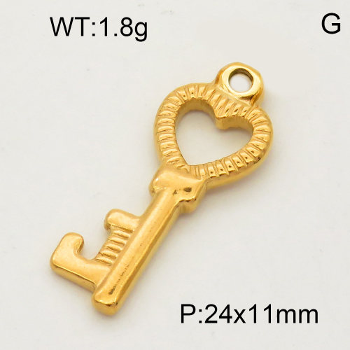 304 Stainless Steel Pendant & Charms,Heart key,Polished,Vacuum plating gold,11x24mm,about 3.5g/pc,5 pcs/package,PP4000198vaia-900