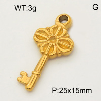 304 Stainless Steel Pendant & Charms,Clover key,Polished,Vacuum plating gold,15x25mm,about 3.5g/pc,5 pcs/package,PP4000301vaia-900
