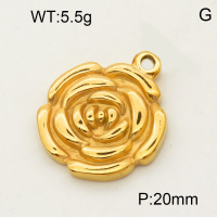 304 Stainless Steel Pendant & Charms,Rose flower,Polished,Vacuum plating gold,20mm,about 3.4g/pc,5 pcs/package,PP4000307aaho-900
