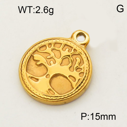304 Stainless Steel Pendant & Charms,Tree,Polished,Vacuum plating gold,15mm,about 3.9g/pc,5 pcs/package,PP4000309aaho-900