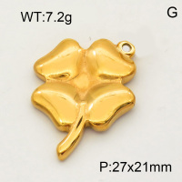 304 Stainless Steel Pendant & Charms,Clover,Hand polished,Vacuum plating gold,21x27mm,about 2.1g/pc,5 pcs/package,PP4000311aaji-900