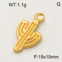 304 Stainless Steel Pendant & Charms,Cactus,Polished,Vacuum plating gold,10x15mm,about 5.1g/pc,5 pcs/package,PP4000313aaho-900