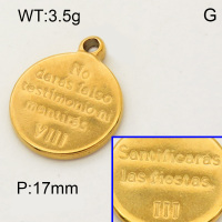 304 Stainless Steel Pendant & Charms,Round piece Ⅷ,Polished,Vacuum plating gold,17mm,about 2.0g/pc,5 pcs/package,PP4000315vahk-900