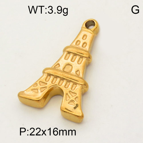 304 Stainless Steel Pendant & Charms,Tower,Polished,Vacuum plating gold,16x22mm,about 0.8g/pc,5 pcs/package,PP4000332aahm-900