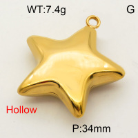304 Stainless Steel Pendant & Charms,Hollow star,Hand polished,Vacuum plating gold,34mm,about 5.0g/pc,5 pcs/package,PP4000344ablb-900