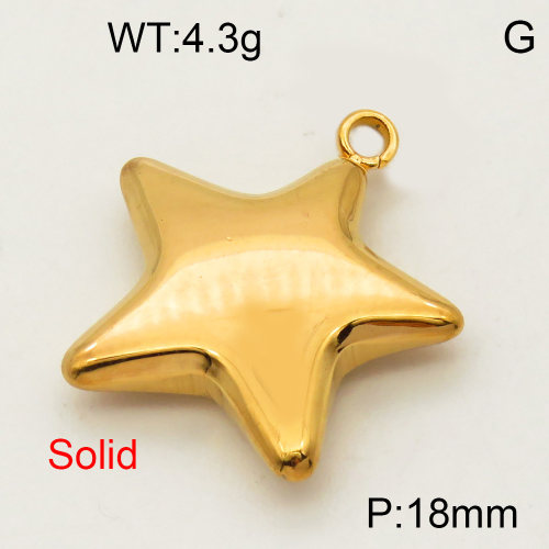 304 Stainless Steel Pendant & Charms,Solid star,Polished,Vacuum plating gold,18mm,about 5.1g/pc,5 pcs/package,PP4000350aaij-900