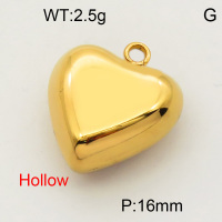 304 Stainless Steel Pendant & Charms,Hollow heart,Hand polished,Vacuum plating gold,16mm,about 2.8g/pc,5 pcs/package,PP4000370vajj-900