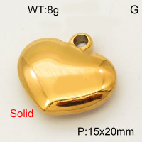 304 Stainless Steel Pendant & Charms,Solid heart,Hand polished,Vacuum plating gold,15x20mm,about 2.9g/pc,5 pcs/package,PP4000396vail-900