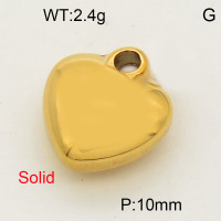 304 Stainless Steel Pendant & Charms,Solid heart,Polished,Vacuum plating gold,10mm,about 3.9g/pc,5 pcs/package,PP4000398aaho-900