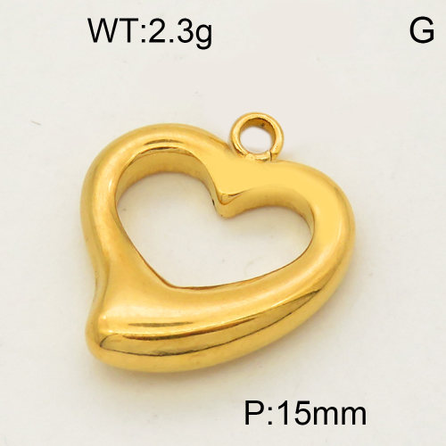 304 Stainless Steel Pendant & Charms,Heart,Polished,Vacuum plating gold,15mm,about 4.9g/pc,5 pcs/package,PP4000406vaia-900