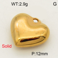 304 Stainless Steel Pendant & Charms,Solid heart,Hand polished,Vacuum plating gold,12mm,about 9.3g/pc,5 pcs/package,PP4000410aaij-900