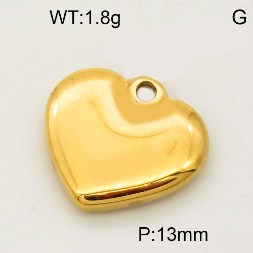 304 Stainless Steel Pendant & Charms,Solid heart,Hand polished,Vacuum plating gold,13mm,about 2.2g/pc,5 pcs/package,PP4000412aaij-900