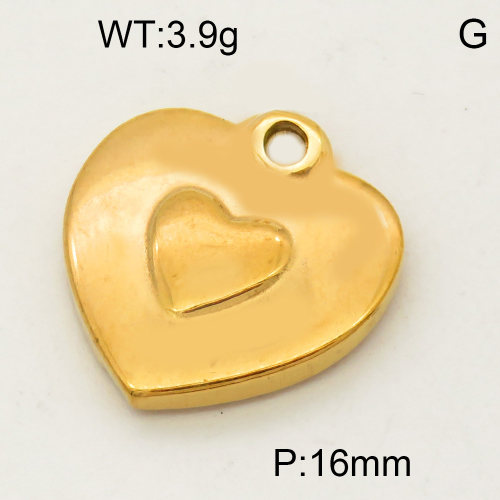 304 Stainless Steel Pendant & Charms,Solid heart,Polished,Vacuum plating gold,16mm,about 4.1g/pc,5 pcs/package,PP4000422aahl-900