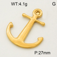 304 Stainless Steel Pendant & Charms,Anchor,Polished,Vacuum plating gold,27mm,about 1.6g/pc,5 pcs/package,PP4000428vail-900