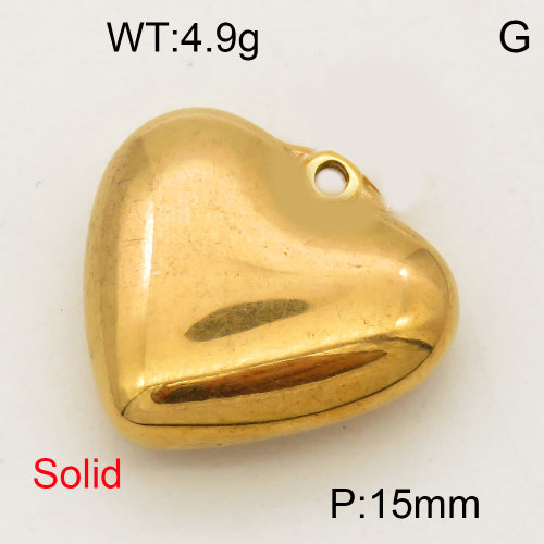 304 Stainless Steel Pendant & Charms,Solid heart,Polished,Vacuum plating gold,15mm,about 2.0g/pc,5 pcs/package,PP4000430aahj-900