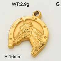 304 Stainless Steel Pendant & Charms,Horse head,Polished,Vacuum plating gold,16mm,about 2.6g/pc,5 pcs/package,PP4000444aaij-900