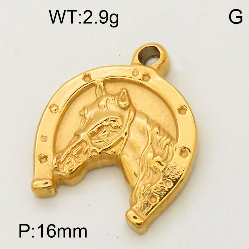 304 Stainless Steel Pendant & Charms,Horse head,Polished,Vacuum plating gold,16mm,about 2.6g/pc,5 pcs/package,PP4000444aaij-900
