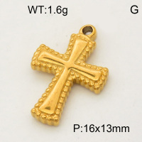 304 Stainless Steel Pendant & Charms,Cross,Polished,Vacuum plating gold,13x16mm,about 1.7g/pc,5 pcs/package,PP4000452aahm-900