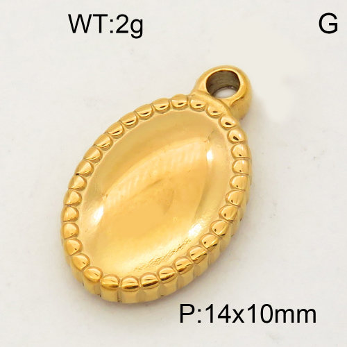 304 Stainless Steel Pendant & Charms,Oval,Polished,Vacuum plating gold,10x14mm,about 2.0g/pc,5 pcs/package,PP4000454aahm-900