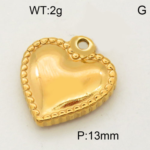 304 Stainless Steel Pendant & Charms,Heart,Polished,Vacuum plating gold,13mm,about 2.0g/pc,5 pcs/package,PP4000456aahm-900