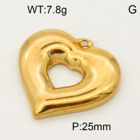304 Stainless Steel Pendant & Charms,Heart,Hand polished,Vacuum plating gold,25mm,about 7.8g/pc,5 pcs/package,PP4000458aaio-900