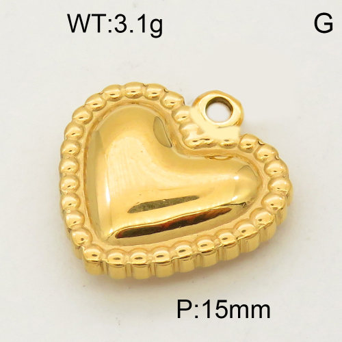 304 Stainless Steel Pendant & Charms,Heart,Polished,Vacuum plating gold,15mm,about 3.1g/pc,5 pcs/package,PP4000460vaii-900