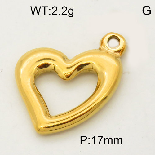 304 Stainless Steel Pendant & Charms,Heart,Polished,Vacuum plating gold,17mm,about 2.2g/pc,5 pcs/package,PP4000462vaii-900